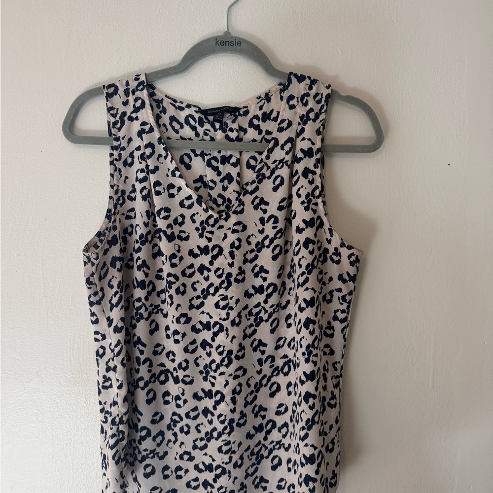 Banana Republic Women's Leopard Print Top - Black, Blue and Cream